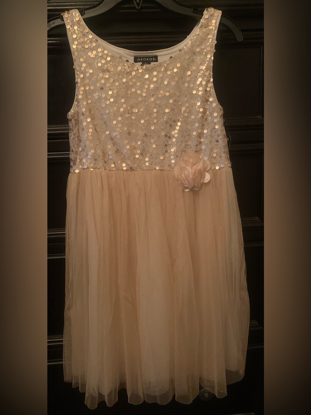 George Sequined Tulle Party Dress in Cream